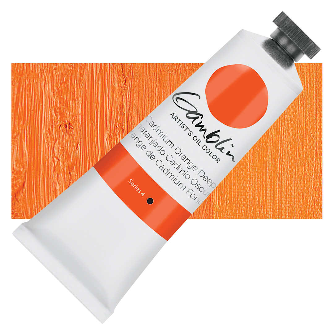 Open in modal - Gamblin Artist's Oil Color - Cadmium Orange Deep, 37 ml tube and swatch