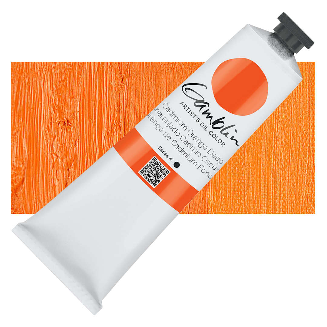 Open in modal - Gamblin Artist's Oil Color - Cadmium Orange Deep, 150 ml tube and swatch