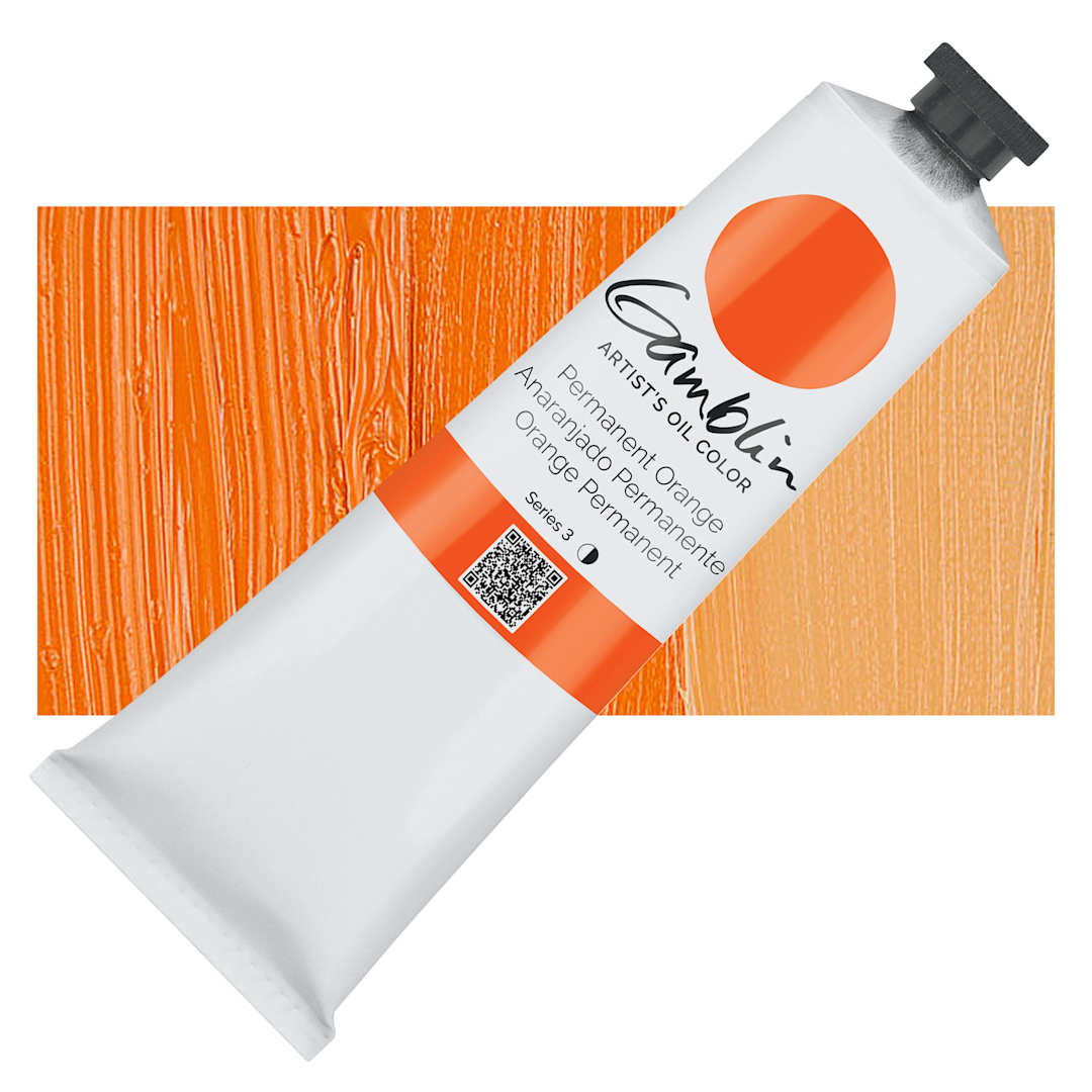 Open in modal - Gamblin Artist's Oil Color - Permanent Orange, 150 ml tube and swatch