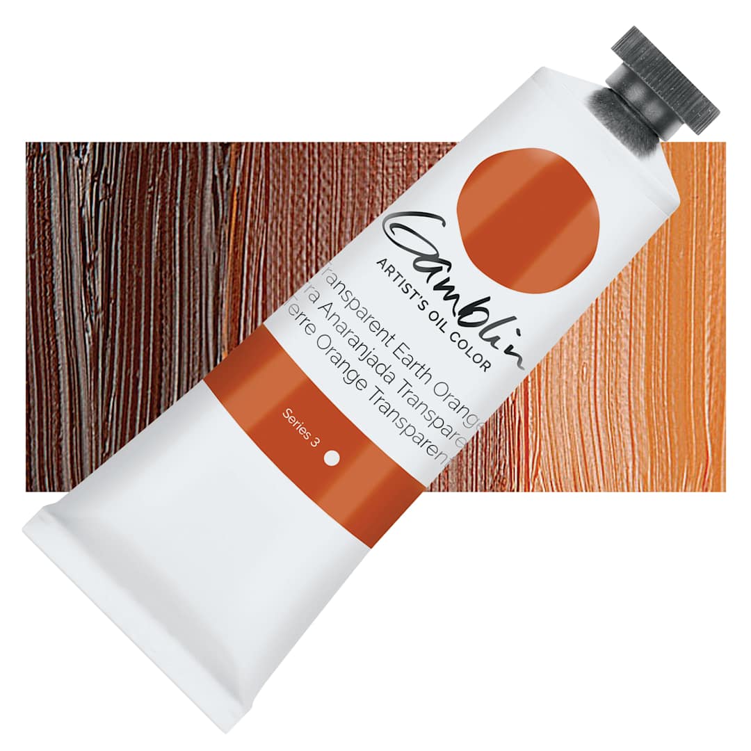 Open in modal - Gamblin Artist's Oil Color - Transparent Earth Orange, 37 ml tube and swatch