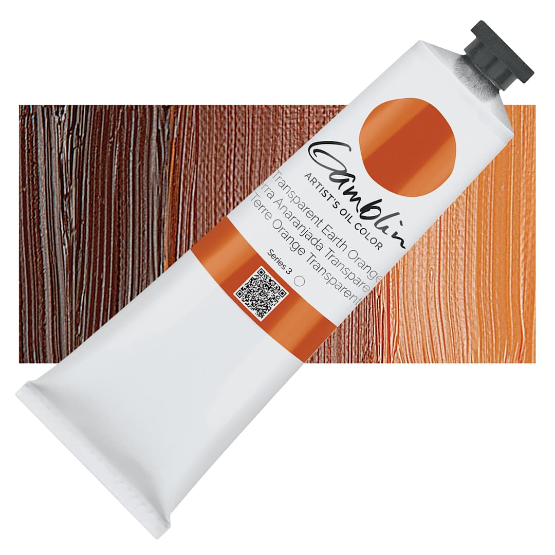 Open in modal - Gamblin Artist's Oil Color - Transparent Earth Orange, 150 ml tube and swatch