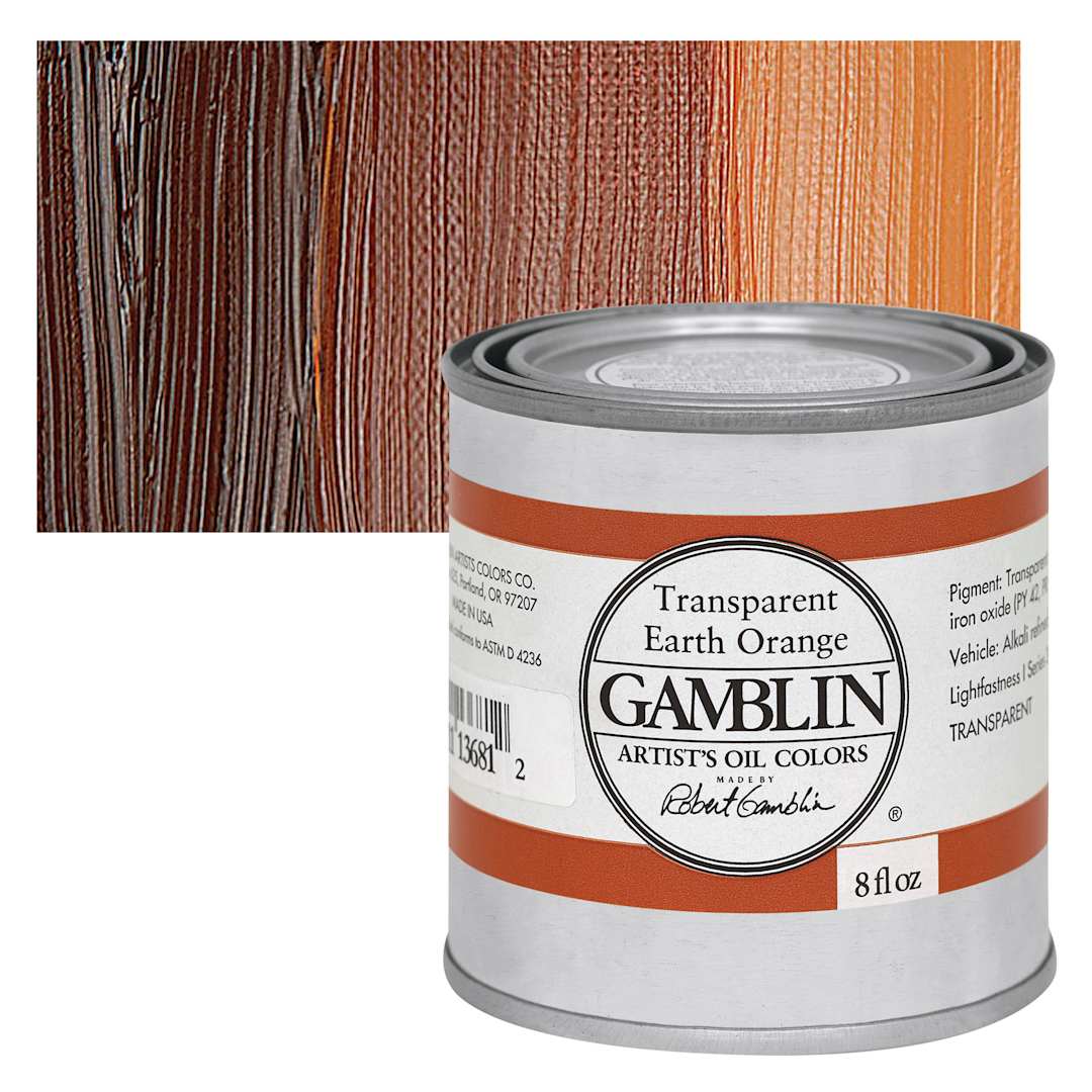 Open in modal - Gamblin Artist's Oil Color - Transparent Earth Orange, 8 oz Can and swatch