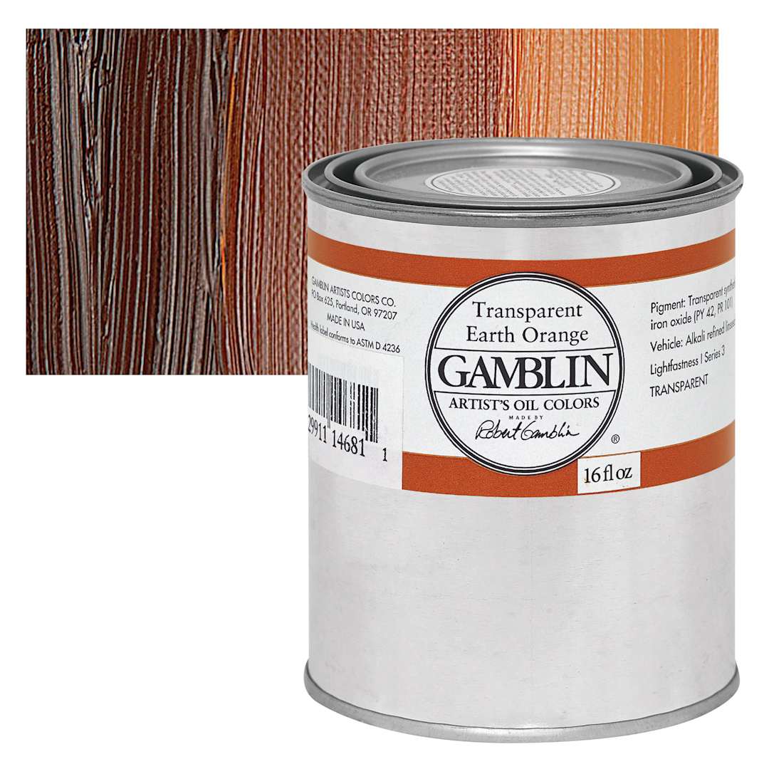 Open in modal - Gamblin Artist's Oil Color - Transparent Earth Orange, 16 oz can and swatch