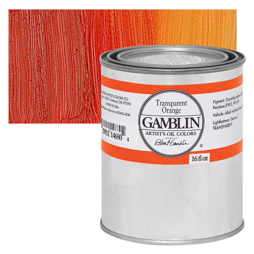 Open in modal - Gamblin Artist's Oil Color - Transparent Orange, 16 oz Can and swatch
