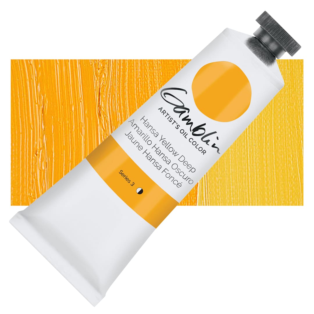 Open in modal - Gamblin Artist's Oil Color - Hansa Yellow Deep, 37 ml tube and swatch