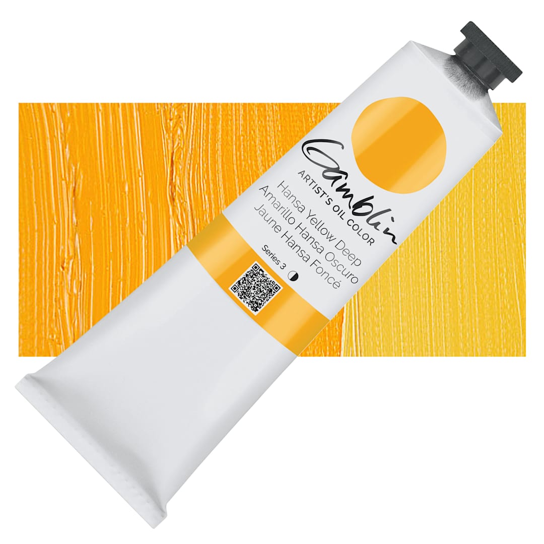 Open in modal - Gamblin Artist's Oil Color - Hansa Yellow Deep, 150 ml tube and swatch