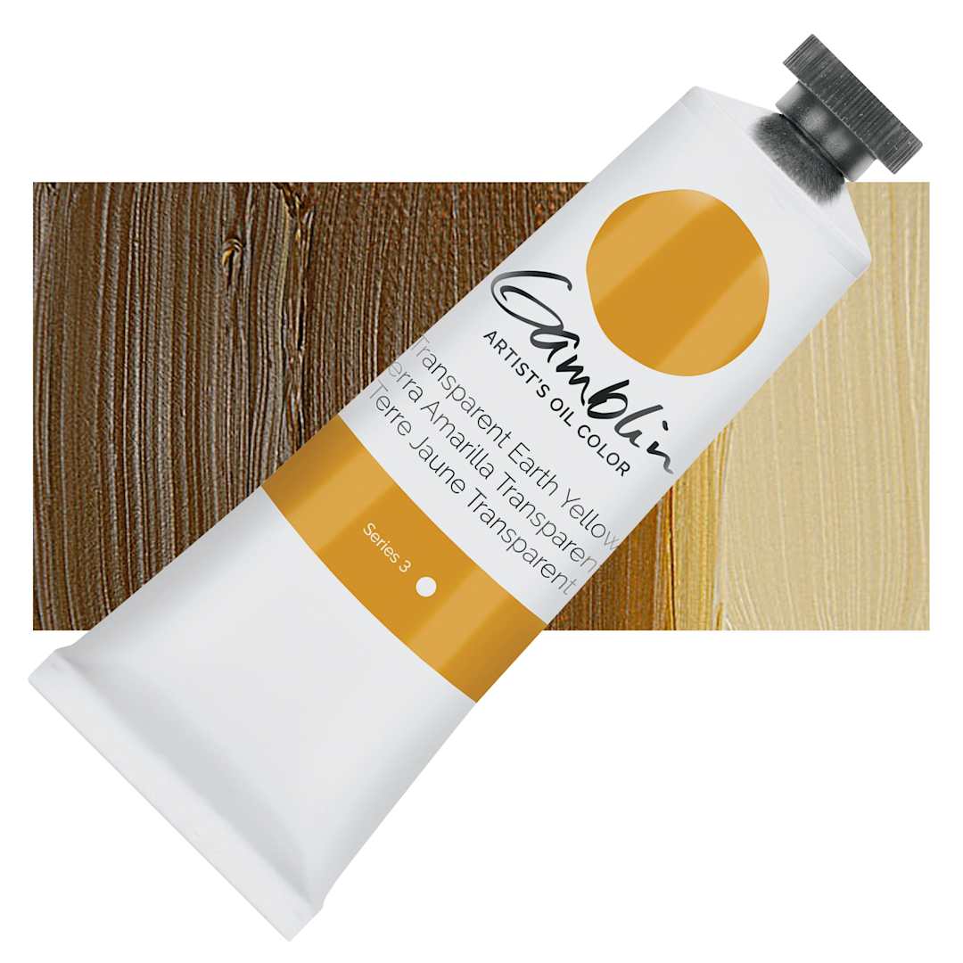 Open in modal - Gamblin Artist's Oil Color - Transparent Earth Yellow, 37 ml tube and swatch