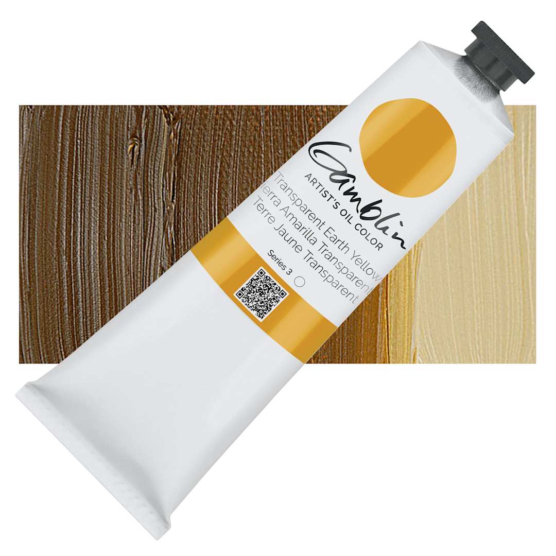 Open in modal - Gamblin Artist's Oil Color - Transparent Earth Yellow, 150 ml tube and swatch