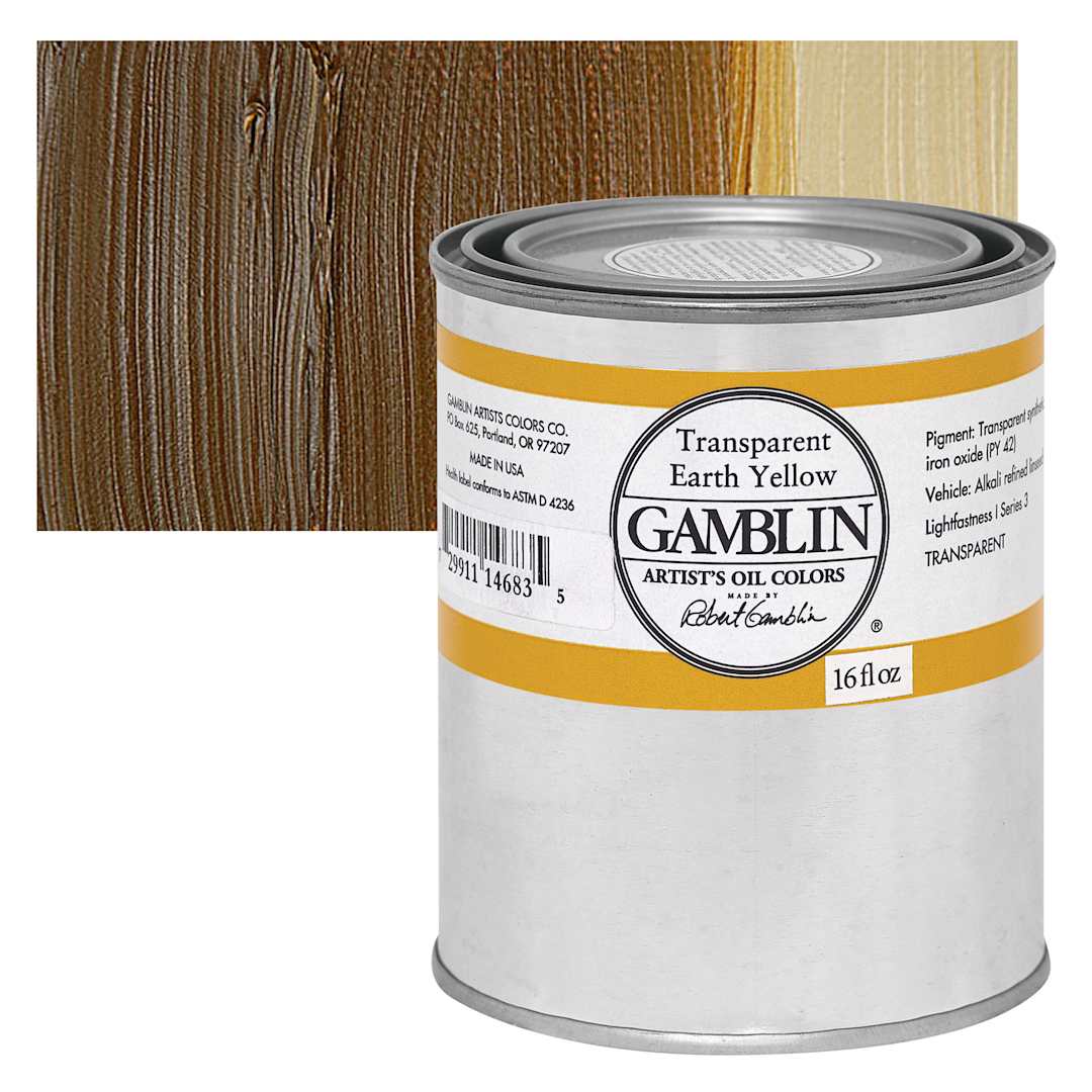 Open in modal - Gamblin Artist's Oil Color - Transparent Earth Yellow, 16 oz Can and swatch