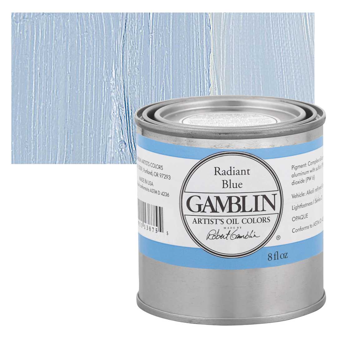 Open in modal - Gamblin Artist's Oil Color - Radiant Blue, 8 oz can and swatch