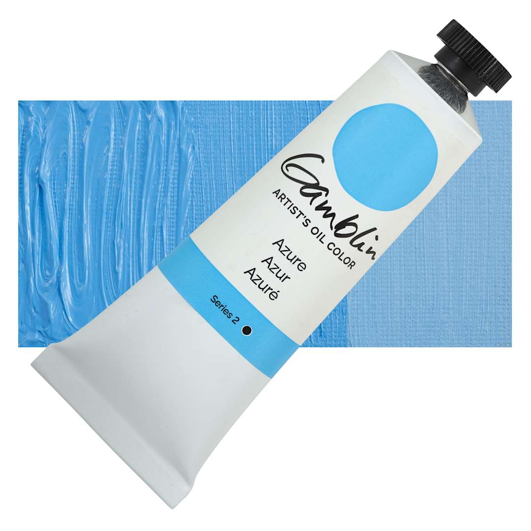 Open in modal - Gamblin Artist's Oil Color - Azure, 37 ml tube and swatch