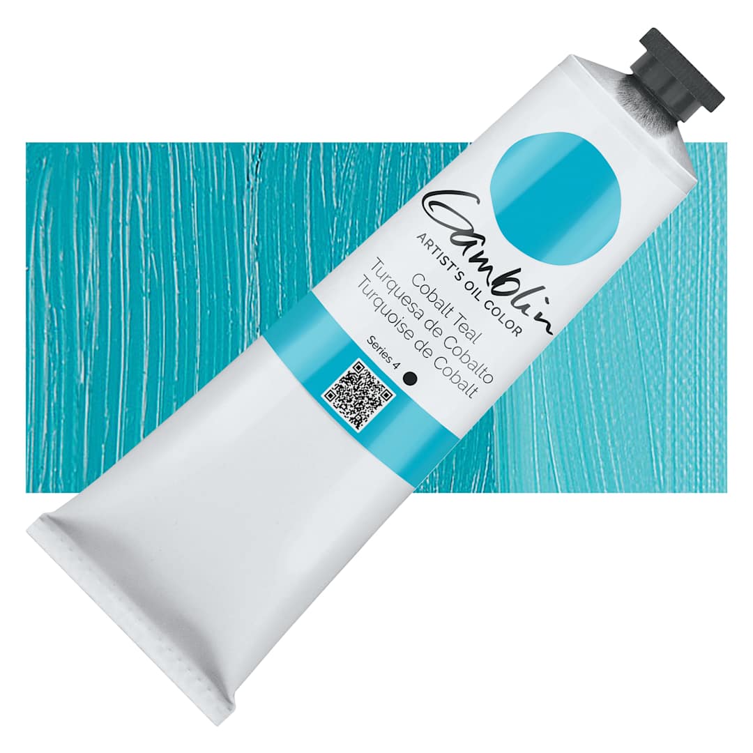 Open in modal - Gamblin Artist's Oil Color - Cobalt Teal, 150 ml tube and swatch