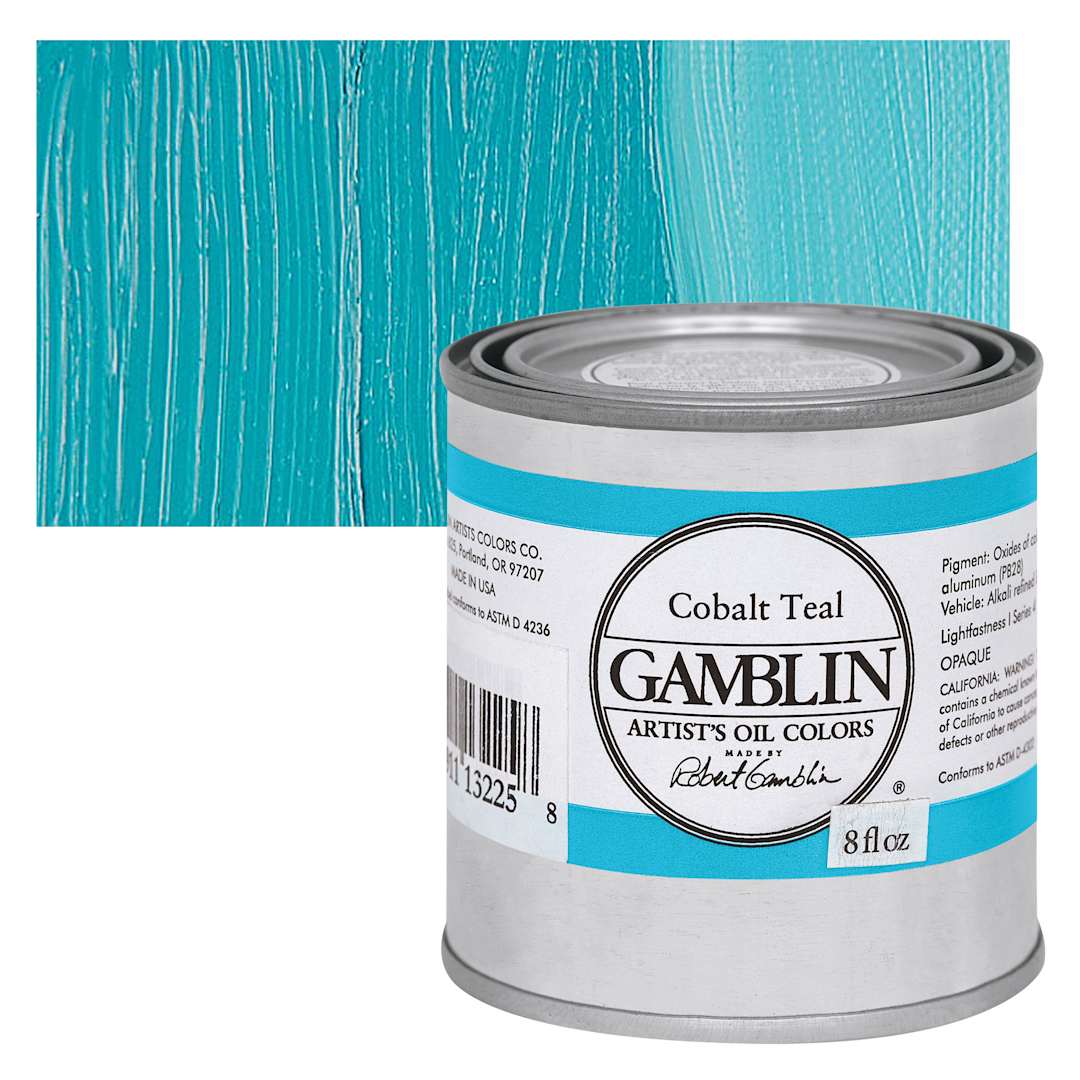 Open in modal - Gamblin Artist's Oil Color - Cobalt Teal, 8 oz Can and swatch
