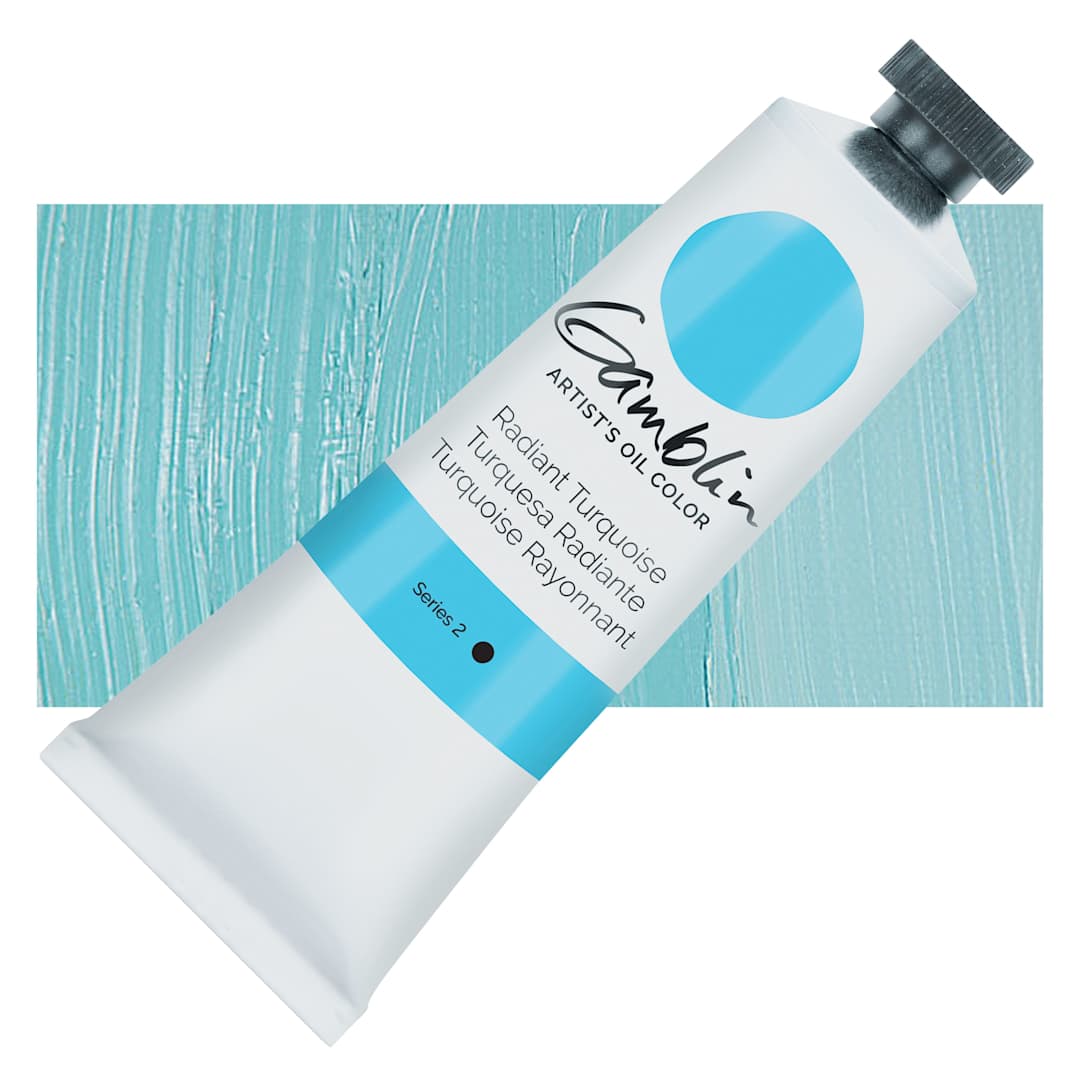 Open in modal - Gamblin Artist's Oil Color - Radiant Turquoise, 37 ml tube and swatch