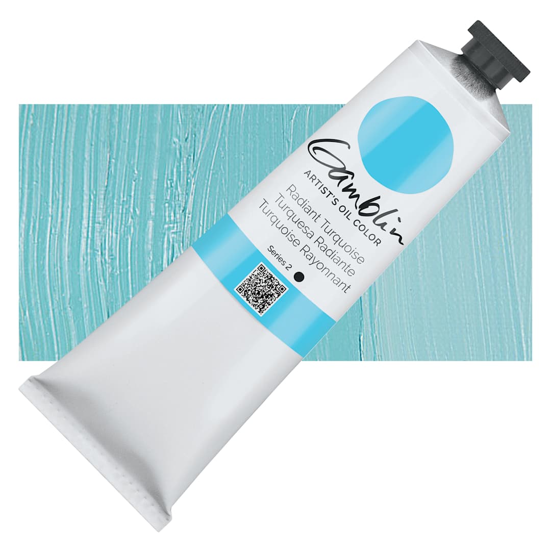 Open in modal - Gamblin Artist's Oil Color - Radiant Turquoise, 150 ml tube and swatch