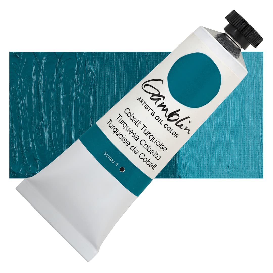 Open in modal - Gamblin Artist's Oil Color - Cobalt Turquoise, 37 ml tube and swatch