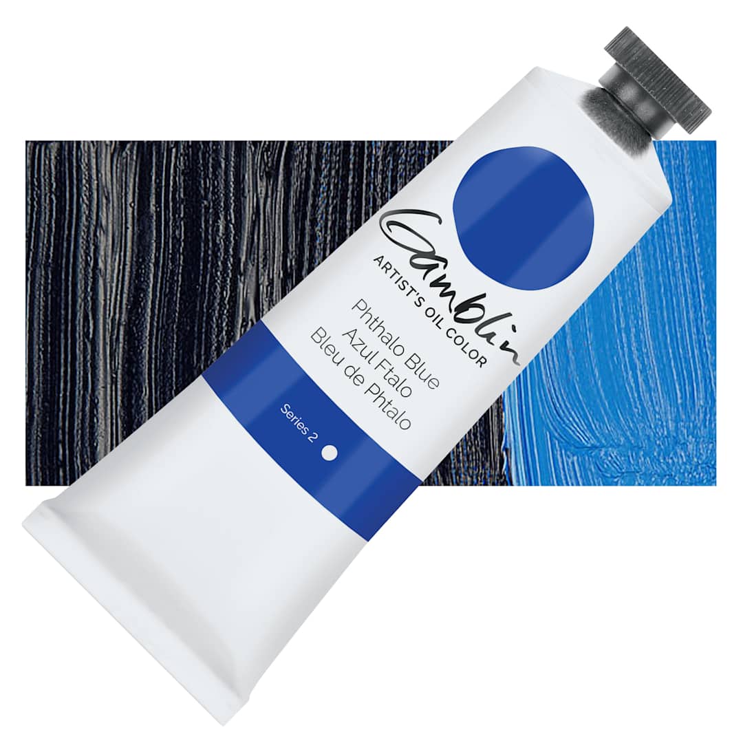 Open in modal - Gamblin Artist's Oil Color - Phthalo Blue, 37 ml tube and swatch
