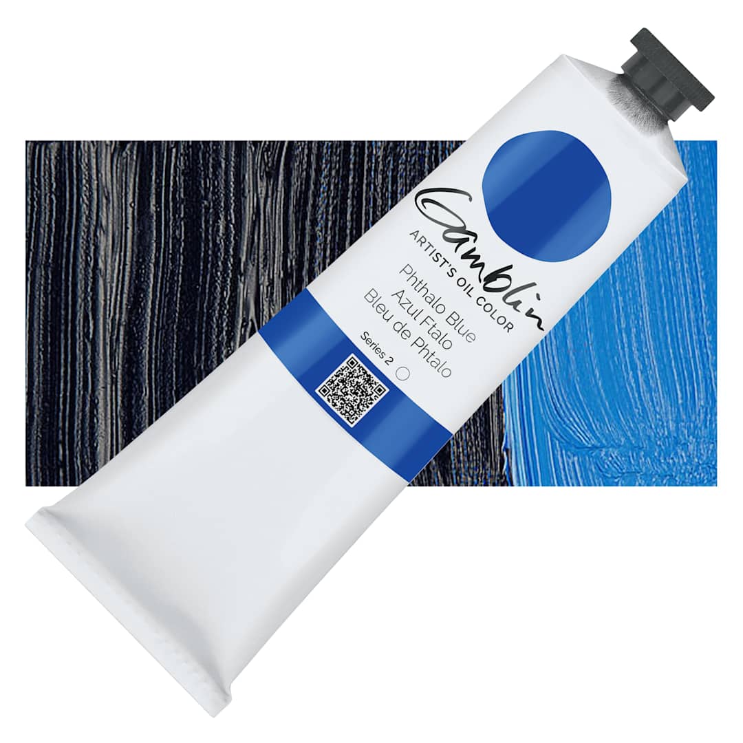 Open in modal - Gamblin Artist's Oil Color - Phthalo Blue, 150 ml tube and swatch