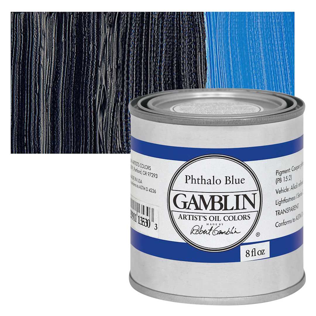 Open in modal - Gamblin Artist's Oil Color - Phthalo Blue, 8 oz Can and swatch