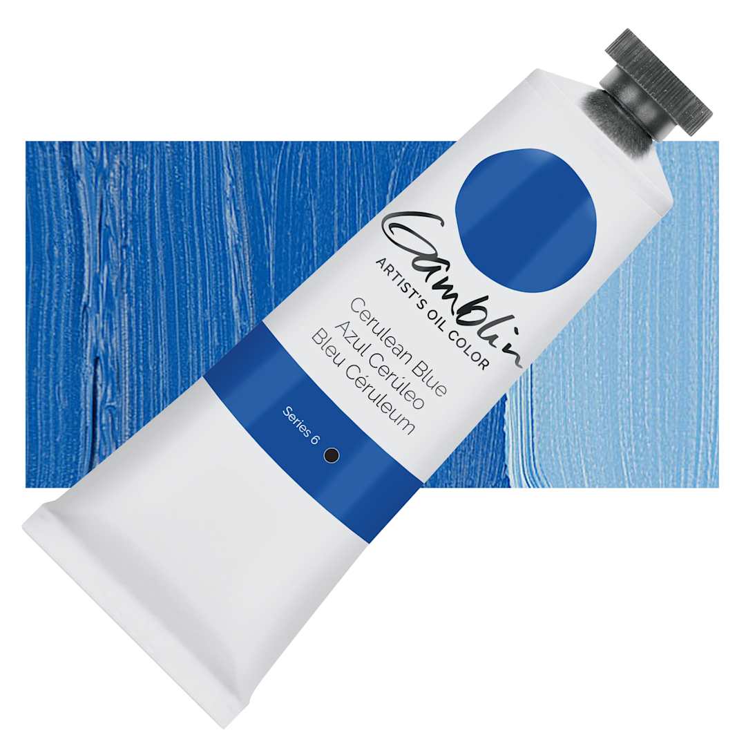 Open in modal - Gamblin Artist's Oil Color - Cerulean Blue, 37 ml tube and swatch