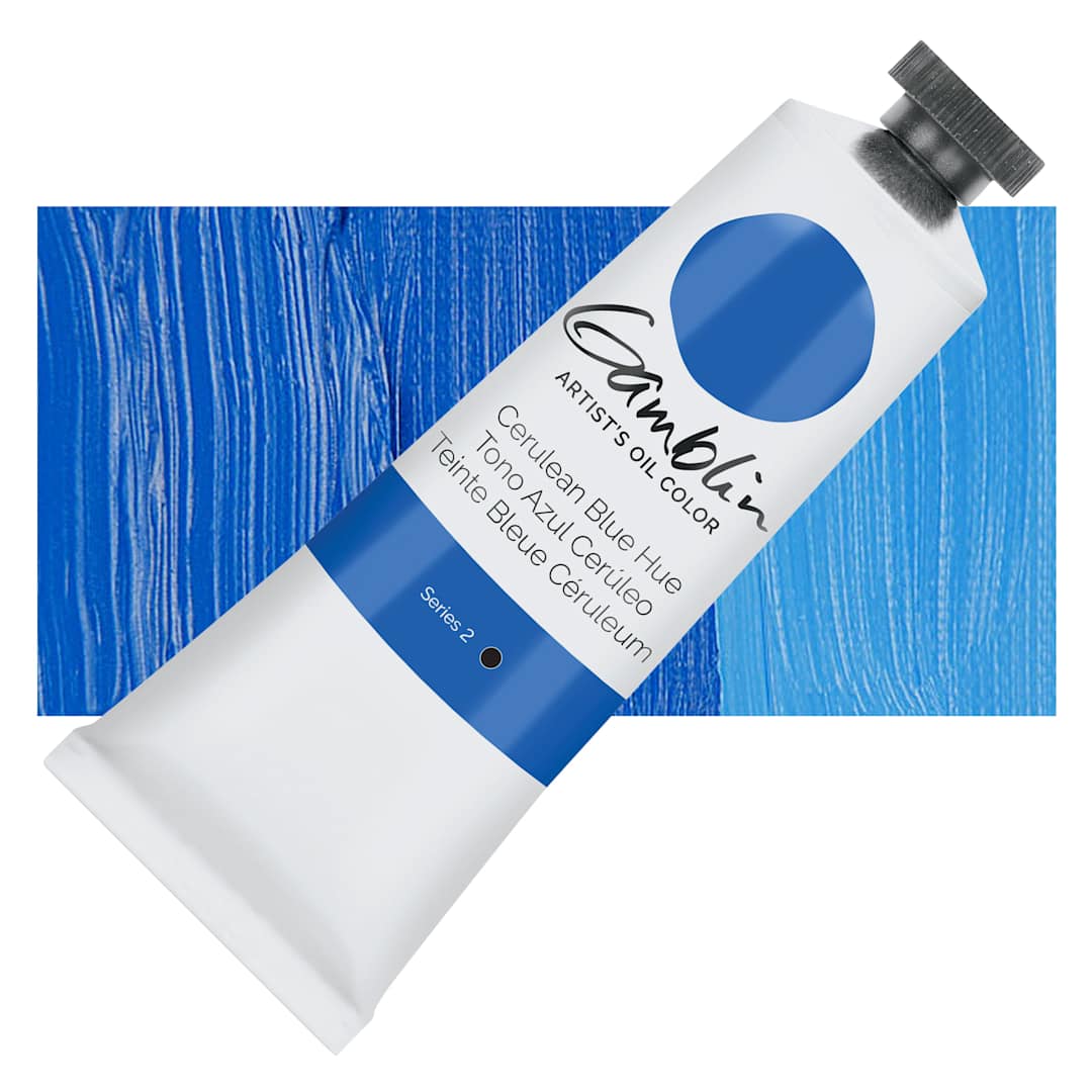 Open in modal - Gamblin Artist's Oil Color - Cerulean Blue Hue, 37 ml tube and swatch