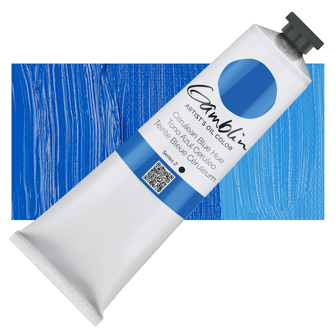 Open in modal - Gamblin Artist's Oil Color - Cerulean Blue Hue, 150 ml tube and swatch