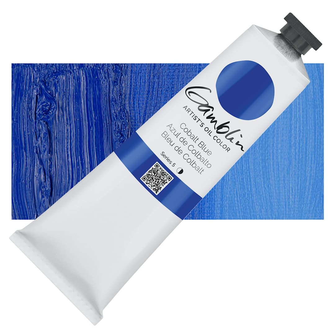 Open in modal - Gamblin Artist's Oil Color - Cobalt Blue, 150 ml tube and swatch