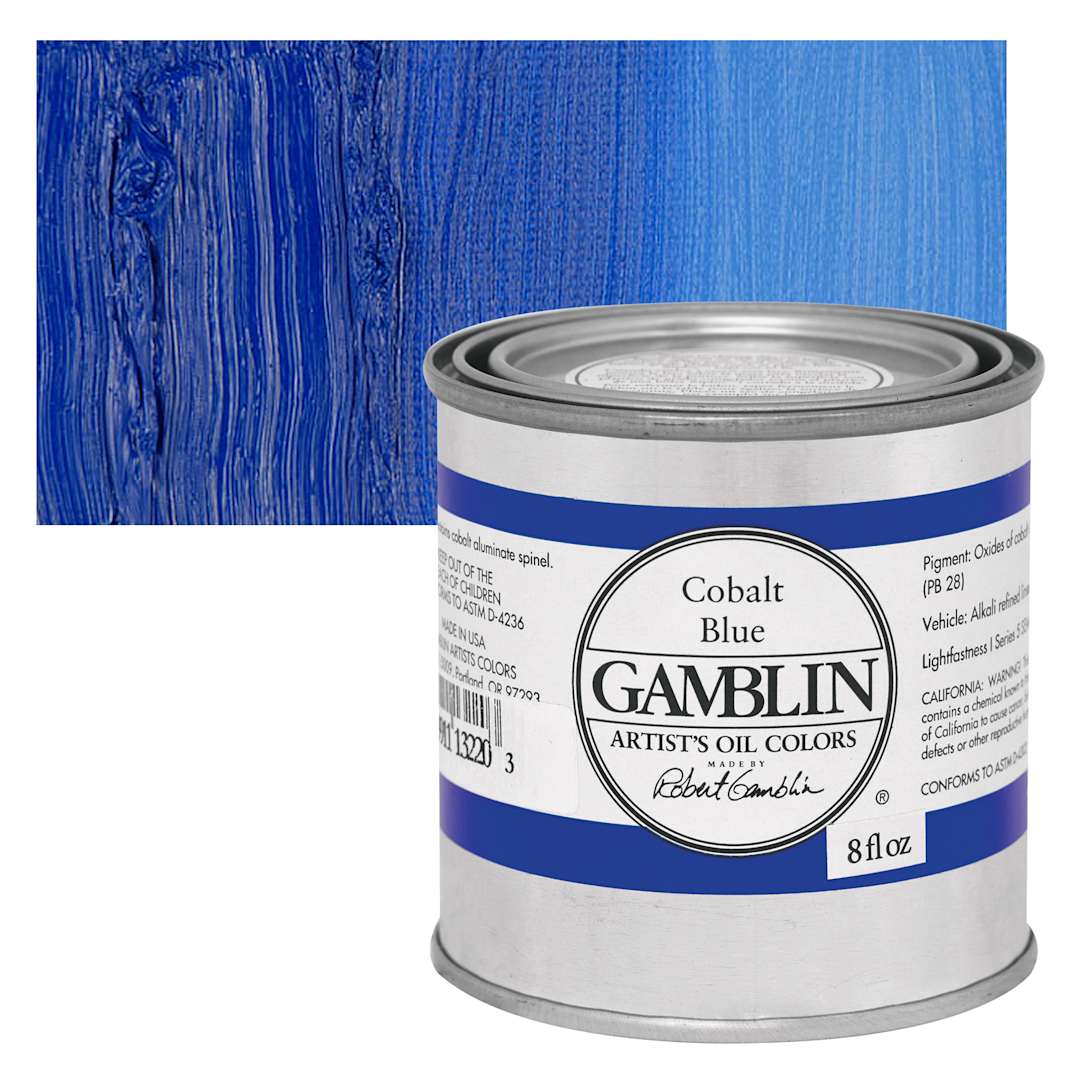 Open in modal - Gamblin Artist's Oil Color - Cobalt Blue, 8 oz Can and swatch