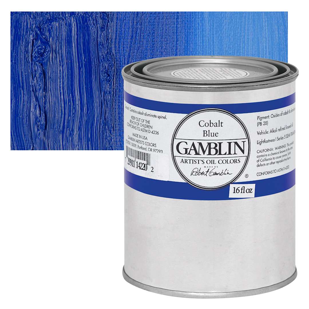 Open in modal - Gamblin Artist's Oil Color - Cobalt Blue, 16 oz Can and swatch
