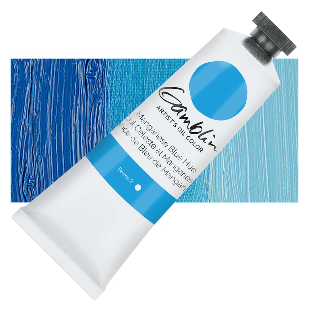 Open in modal - Gamblin Artist's Oil Color - Manganese Blue Hue, 37 ml tube and swatch