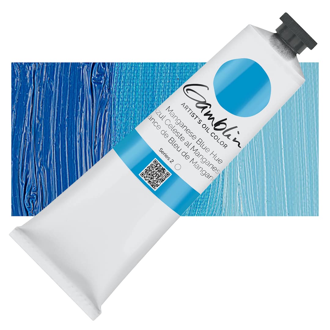 Open in modal - Gamblin Artist's Oil Color - Manganese Blue Hue, 150 ml tube and swatch