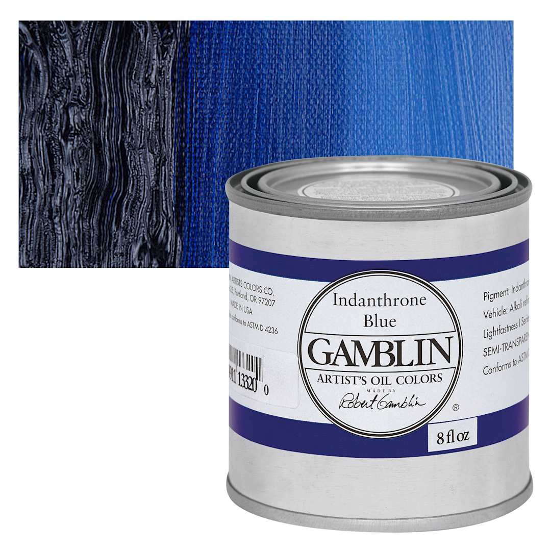 Open in modal - Gamblin Artist's Oil Color - Indanthrone Blue, 8 oz Can and swatch