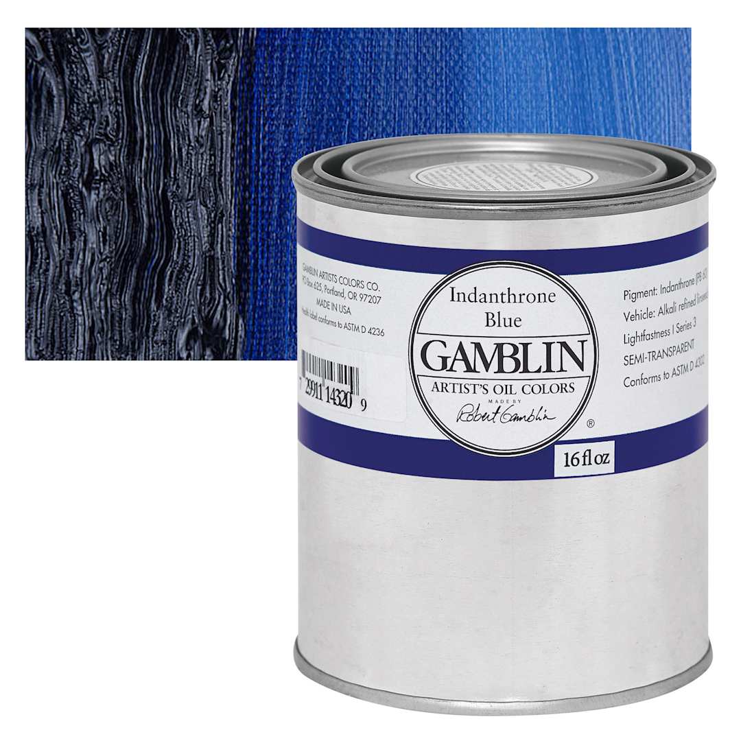 Open in modal - Gamblin Artist's Oil Color - Indanthrone Blue, 16 oz Can and swatch