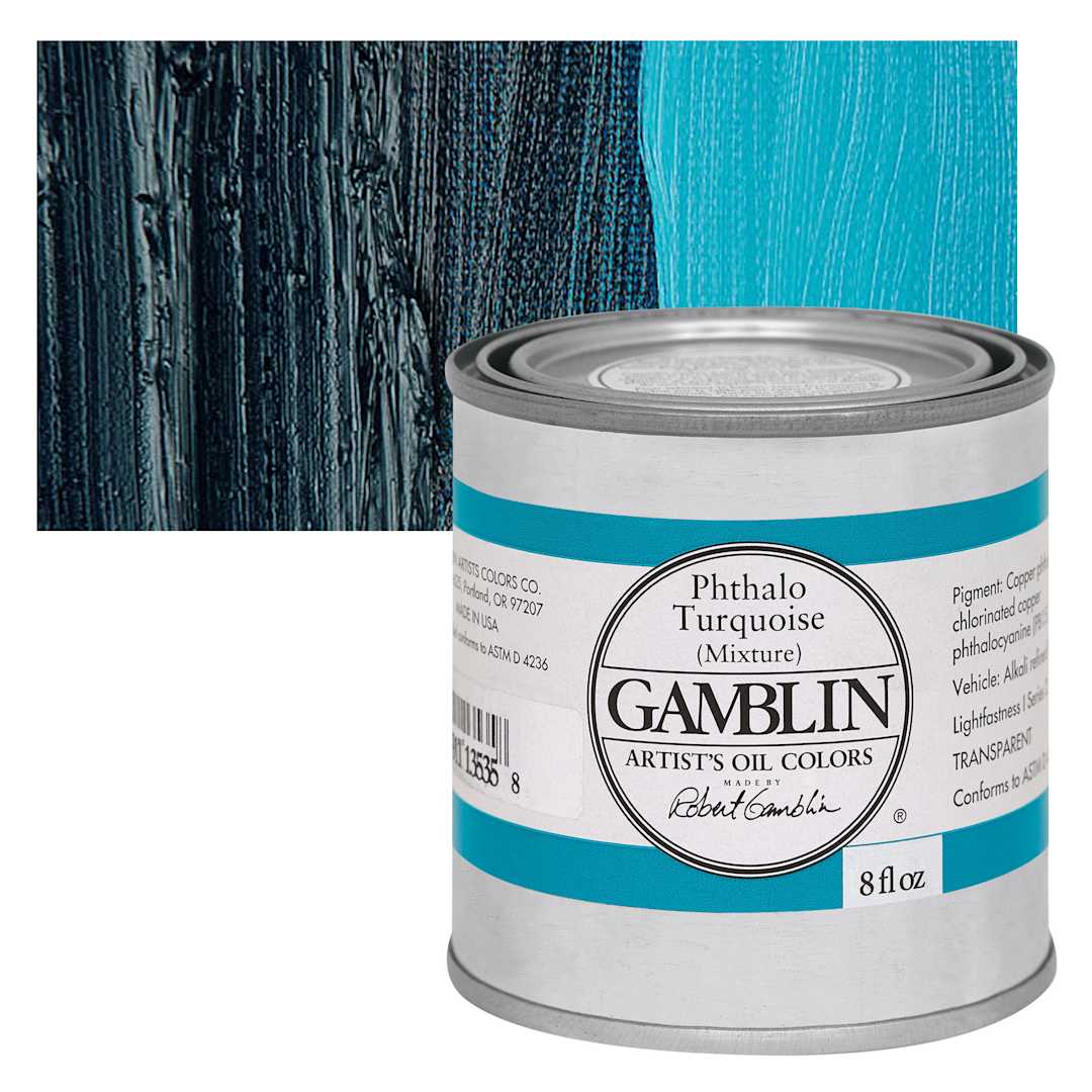 Open in modal - Gamblin Artist's Oil Color - Phthalo Turquoise, 8 oz Can and swatch