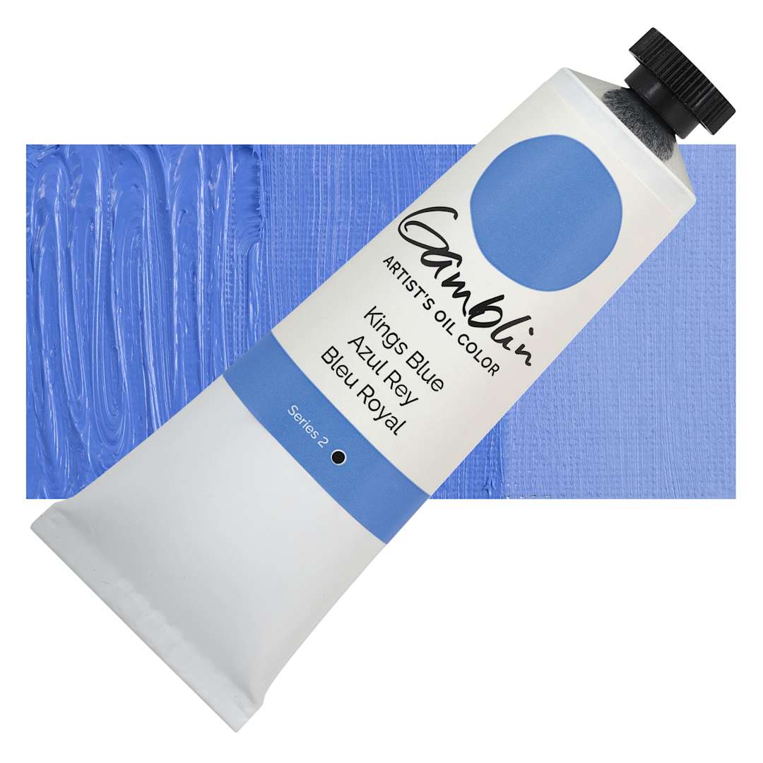 Open in modal - Gamblin Artist's Oil Color - Kings Blue, 37 ml tube and swatch