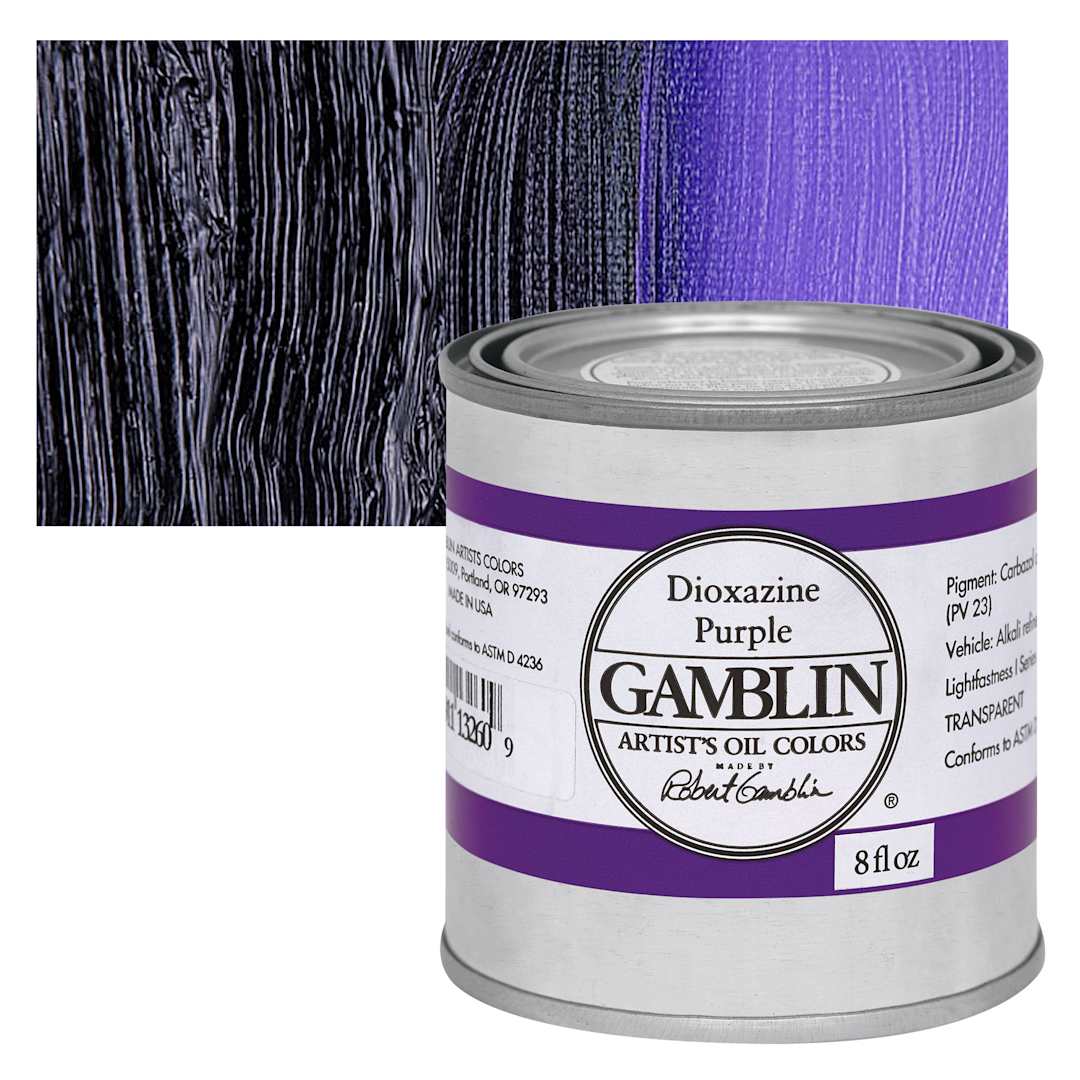 Open in modal - Gamblin Artist's Oil Color - Dioxazine Purple, 8 oz Can and swatch