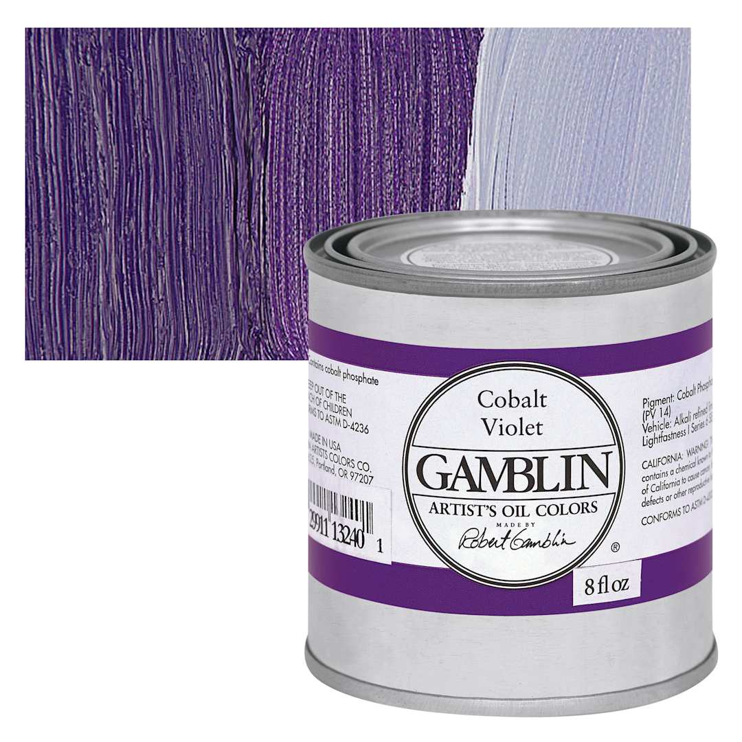 Open in modal - Gamblin Artist's Oil Color - Cobalt Violet, 8 oz Can and swatch