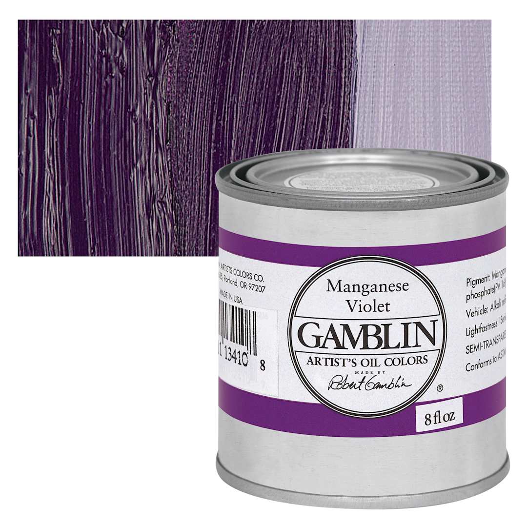 Open in modal - Gamblin Artist's Oil Color - Manganese Violet, 8 oz Can and swatch