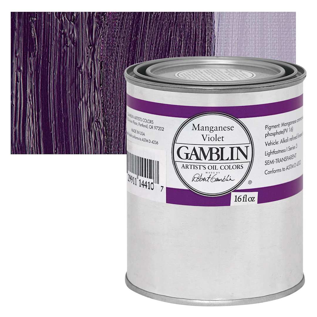 Open in modal - Gamblin Artist's Oil Color - Manganese Violet, 16 oz Can and swatch