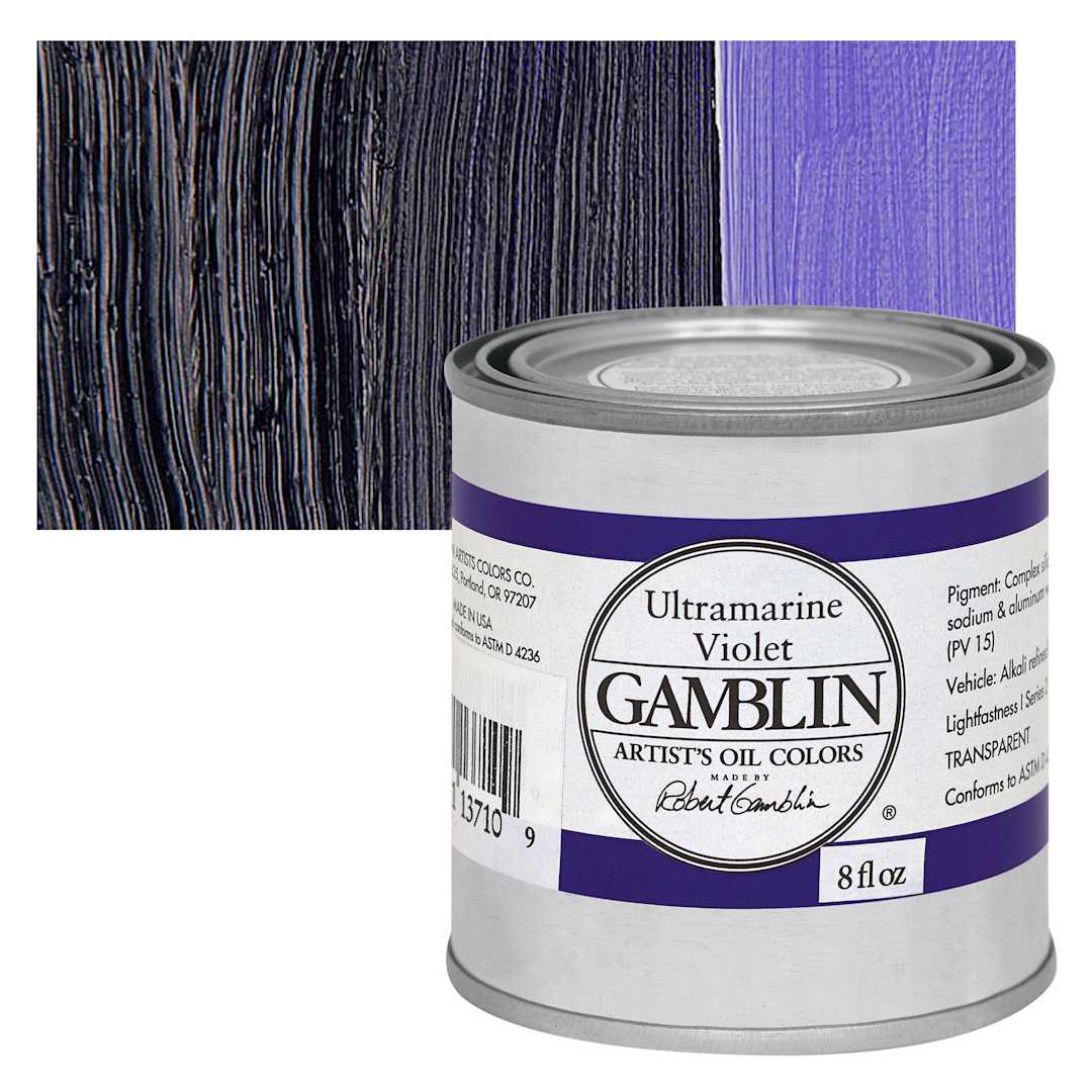 Open in modal - Gamblin Artist's Oil Color - Ultramarine Violet, 8 oz Can and swatch