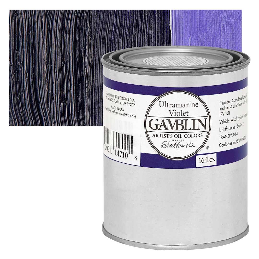 Open in modal - Gamblin Artist's Oil Color - Ultramarine Violet, 16 oz Can and swatch