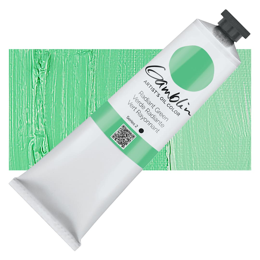 Open in modal - Gamblin Artist's Oil Color - Radiant Green, 150 ml tube and swatch