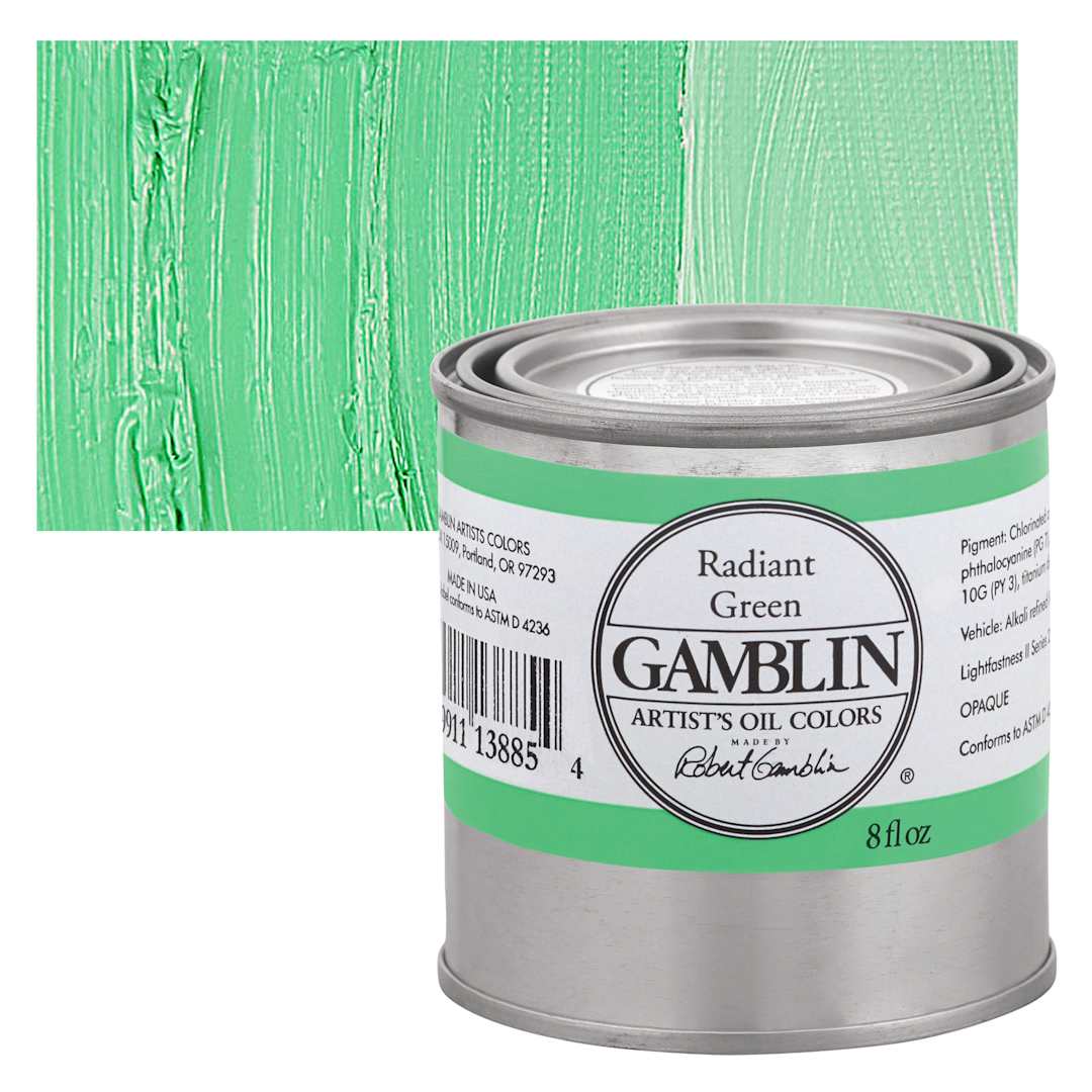 Open in modal - Gamblin Artist's Oil Color - Radiant Green, 8 oz can and swatch