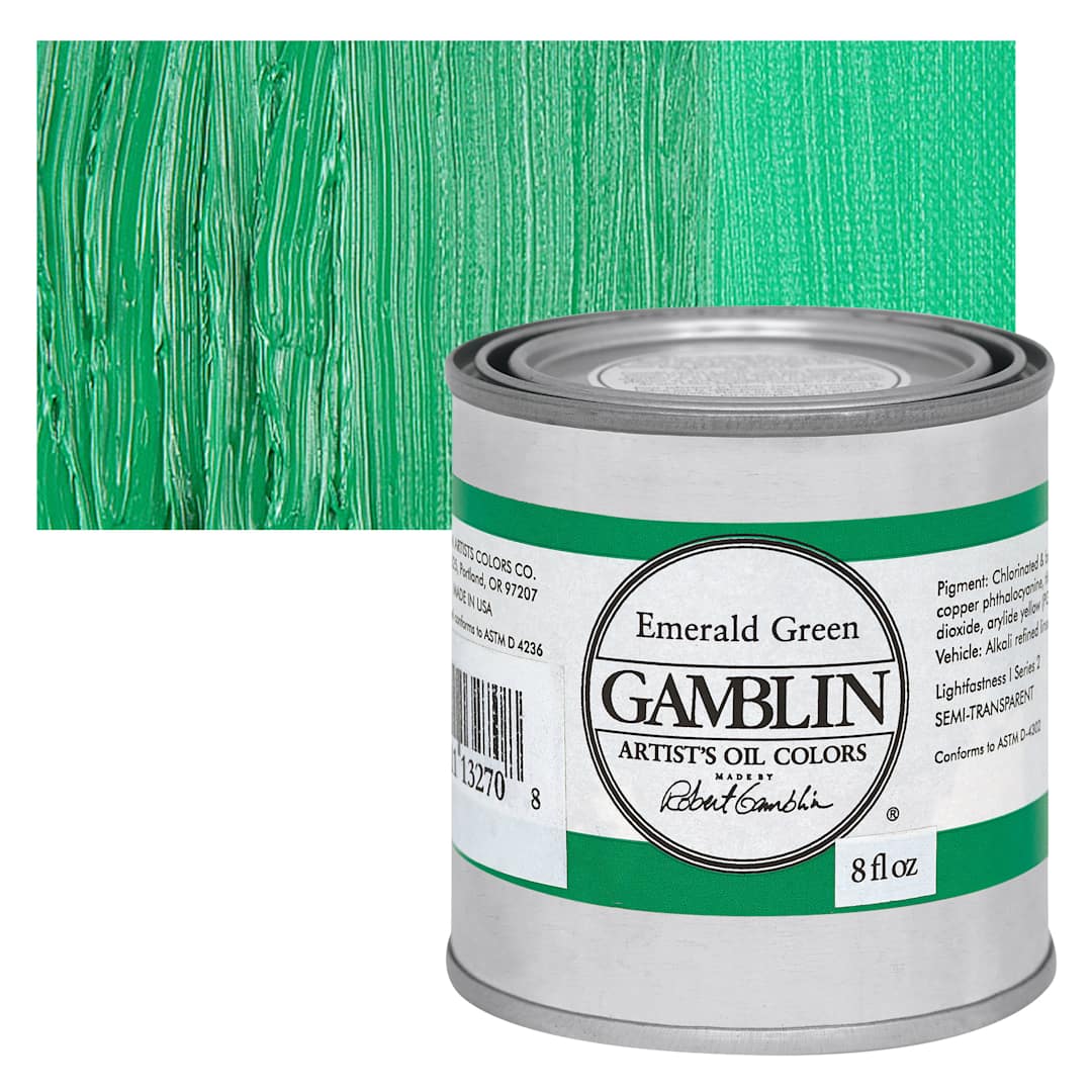 Open in modal - Gamblin Artist's Oil Color - Emerald Green, 8 oz Can and swatch