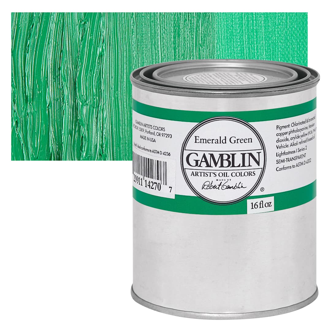 Open in modal - Gamblin Artist's Oil Color - Emerald Green, 16 oz Can and swatch