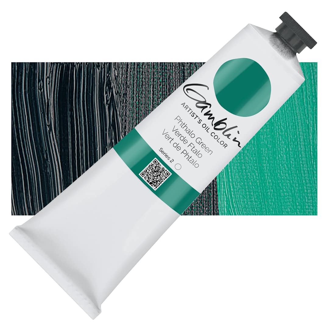 Open in modal - Gamblin Artist's Oil Color - Phthalo Green, 150 ml tube and swatch