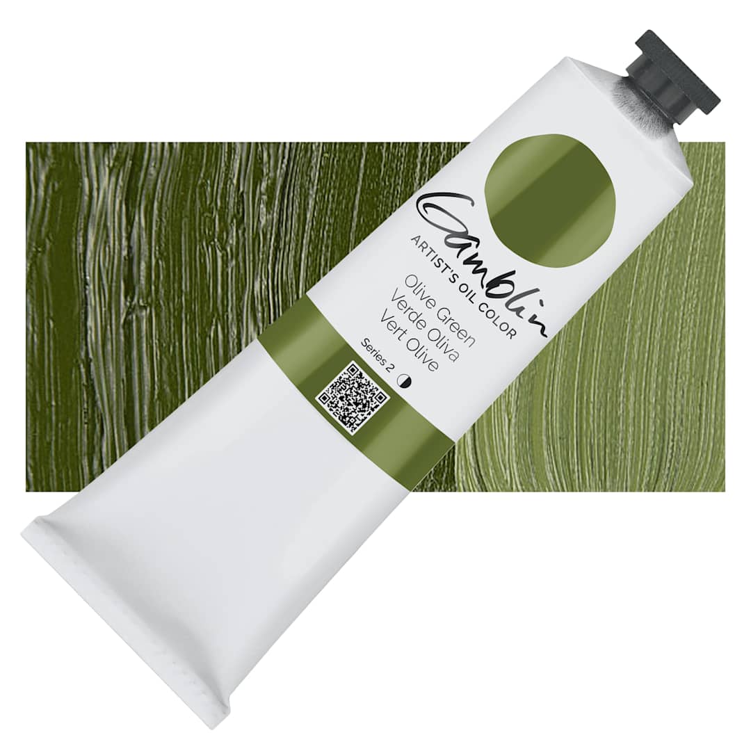 Open in modal - Gamblin Artist's Oil Color - Olive Green, 150 ml tube and swatch