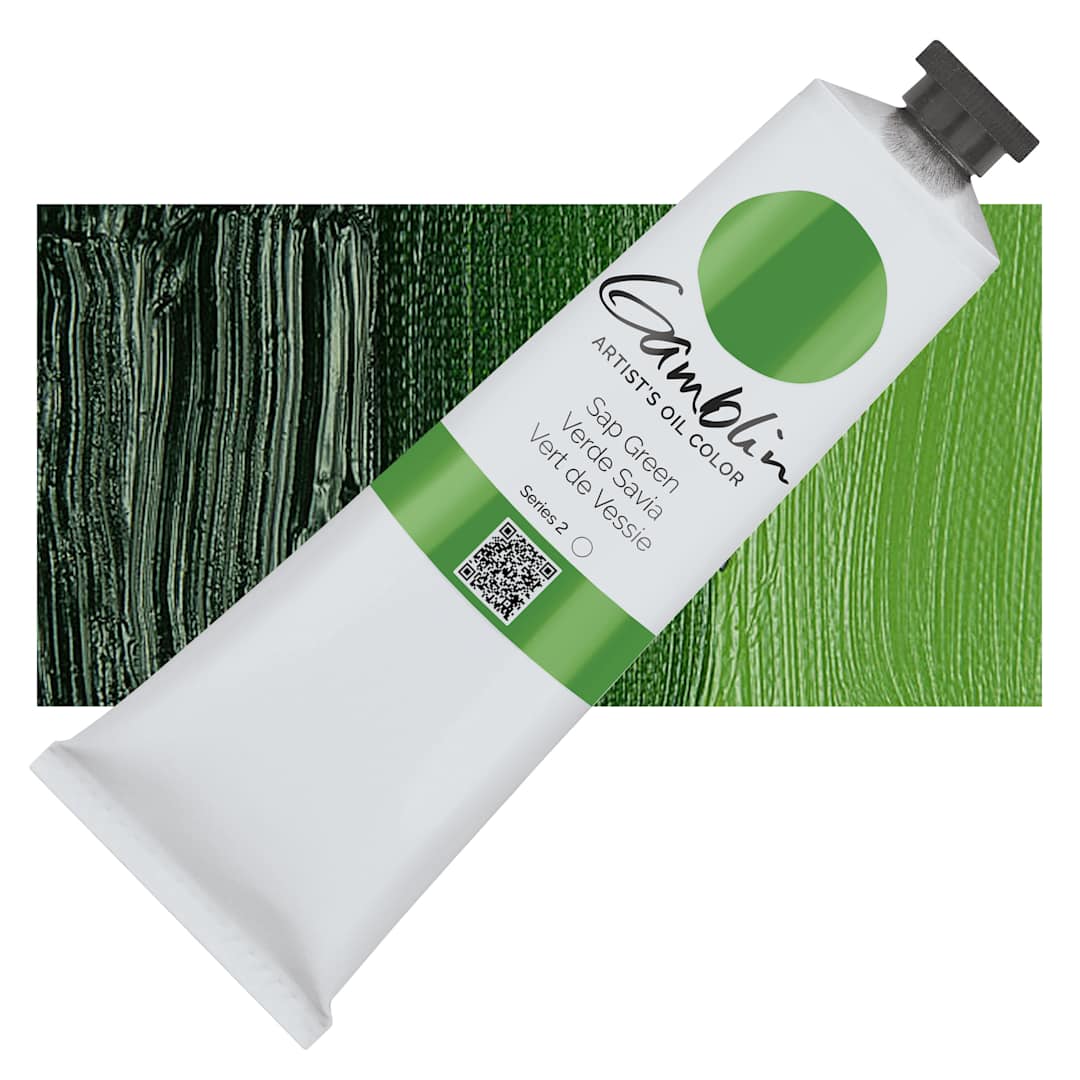 Open in modal - Gamblin Artist's Oil Color - Sap Green, 150 ml tube and swatch