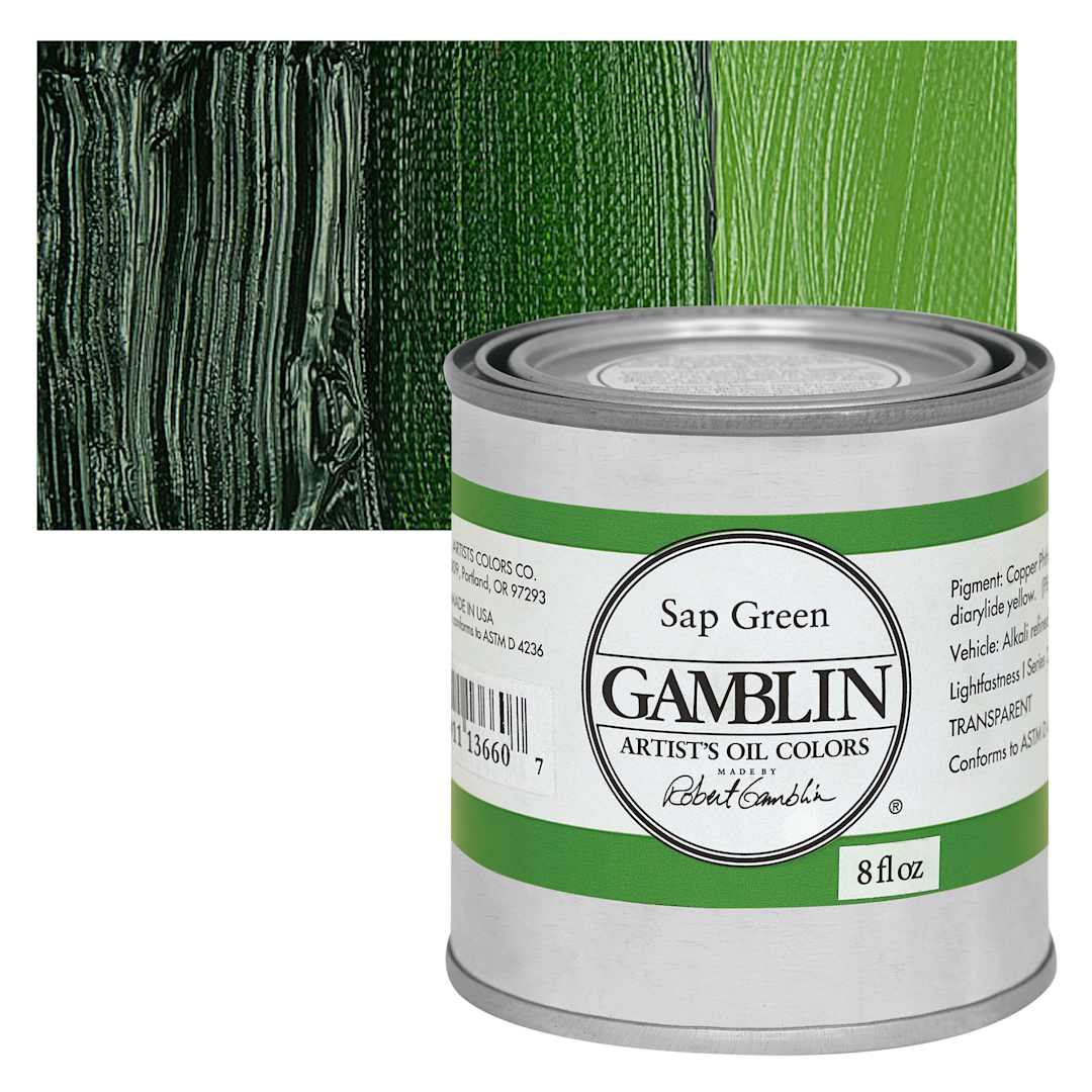 Open in modal - Gamblin Artist's Oil Color - Sap Green, 8 oz Can and swatch
