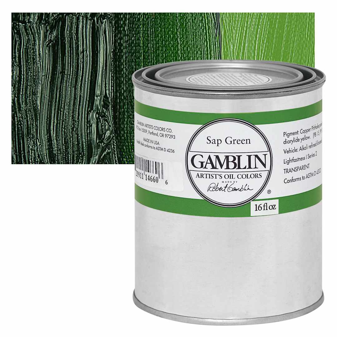 Open in modal - Gamblin Artist's Oil Color - Sap Green, 16 oz Can and swatch